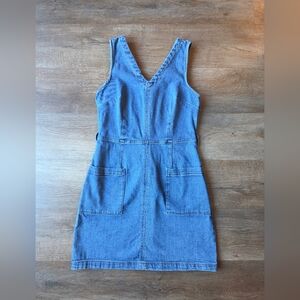 Dark wash denim midi dress with pockets and Belt Loops Womens size S/M